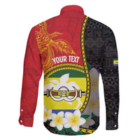 Personalised PNG Morobe Provins Family Matching Off The Shoulder Long Sleeve Dress and Hawaiian Shirt Papua New Guinea Plumeria Melanesian Pattern - Polynesian Pride