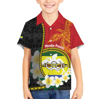 Personalised PNG Morobe Provins Family Matching Puletasi and Hawaiian Shirt Papua New Guinea Plumeria Melanesian Pattern LT14 Son's Shirt Red - Polynesian Pride