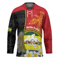 Personalised PNG Morobe Provins Hockey Jersey Papua New Guinea Plumeria Melanesian Pattern LT14 Unisex Red - Polynesian Pride