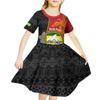 Personalised PNG Morobe Provins Kid Short Sleeve Dress Papua New Guinea Plumeria Melanesian Pattern - Polynesian Pride