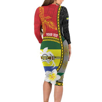 Personalised PNG Morobe Provins Long Sleeve Bodycon Dress Papua New Guinea Plumeria Melanesian Pattern - Polynesian Pride