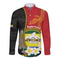 Personalised PNG Morobe Provins Long Sleeve Button Shirt Papua New Guinea Plumeria Melanesian Pattern LT14 Unisex Red - Polynesian Pride