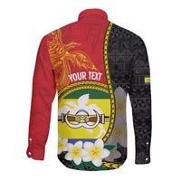 Personalised PNG Morobe Provins Long Sleeve Button Shirt Papua New Guinea Plumeria Melanesian Pattern LT14 - Polynesian Pride