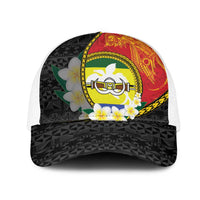 PNG Morobe Provins Mesh Trucker Cap Papua New Guinea Plumeria Melanesian Pattern LT14 One Size White Red - Polynesian Pride
