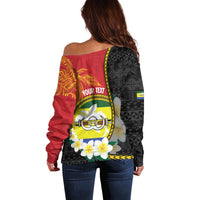 Personalised PNG Morobe Provins Off Shoulder Sweater Papua New Guinea Plumeria Melanesian Pattern - Polynesian Pride
