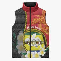 Personalised PNG Morobe Provins Sleeveless Puffer Jacket Papua New Guinea Plumeria Melanesian Pattern LT14 Red - Polynesian Pride