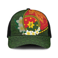 PNG Isten Hailans Provins Baseball Net Cap Papua New Guinea Plumeria Melanesian Pattern LT14 One Size Black Green - Polynesian Pride