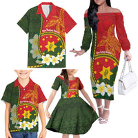 Personalised PNG Isten Hailans Provins Family Matching Off The Shoulder Long Sleeve Dress and Hawaiian Shirt Papua New Guinea Plumeria Melanesian Pattern - Polynesian Pride