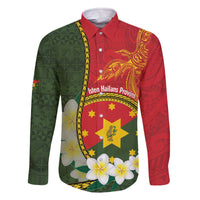 Personalised PNG Isten Hailans Provins Family Matching Off The Shoulder Long Sleeve Dress and Hawaiian Shirt Papua New Guinea Plumeria Melanesian Pattern - Polynesian Pride