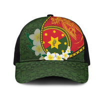 PNG Isten Hailans Provins Mesh Trucker Cap Papua New Guinea Plumeria Melanesian Pattern LT14 One Size Black Green - Polynesian Pride
