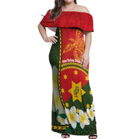 Personalised PNG Isten Hailans Provins Off Shoulder Maxi Dress Papua New Guinea Plumeria Melanesian Pattern - Polynesian Pride