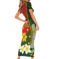 Personalised PNG Isten Hailans Provins Short Sleeve Bodycon Dress Papua New Guinea Plumeria Melanesian Pattern - Polynesian Pride