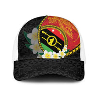 PNG Sauten Hailans Baseball Net Cap Papua New Guinea Plumeria Melanesian Pattern LT14 One Size White Red - Polynesian Pride