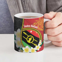 Personalised PNG Sauten Hailans Ceramic Mug Papua New Guinea Plumeria Melanesian Pattern - Polynesian Pride