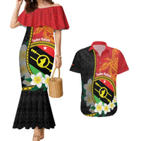 Personalised PNG Sauten Hailans Couples Matching Mermaid Dress and Hawaiian Shirt Papua New Guinea Plumeria Melanesian Pattern - Polynesian Pride