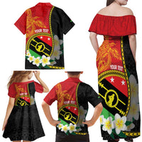 Personalised PNG Sauten Hailans Family Matching Off Shoulder Maxi Dress and Hawaiian Shirt Papua New Guinea Plumeria Melanesian Pattern - Polynesian Pride
