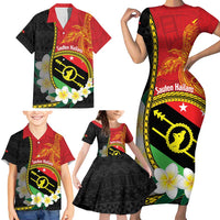 Personalised PNG Sauten Hailans Family Matching Short Sleeve Bodycon Dress and Hawaiian Shirt Papua New Guinea Plumeria Melanesian Pattern - Polynesian Pride
