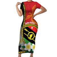 Personalised PNG Sauten Hailans Family Matching Short Sleeve Bodycon Dress and Hawaiian Shirt Papua New Guinea Plumeria Melanesian Pattern - Polynesian Pride