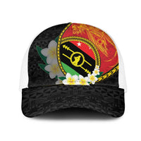 PNG Sauten Hailans Mesh Trucker Cap Papua New Guinea Plumeria Melanesian Pattern LT14 One Size White Red - Polynesian Pride