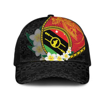 PNG Sauten Hailans Mesh Trucker Cap Papua New Guinea Plumeria Melanesian Pattern LT14 One Size Black Red - Polynesian Pride