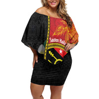 Personalised PNG Sauten Hailans Off Shoulder Short Dress Papua New Guinea Plumeria Melanesian Pattern LT14 Women Red - Polynesian Pride