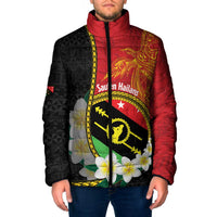 Personalised PNG Sauten Hailans Padded Jacket Papua New Guinea Plumeria Melanesian Pattern LT14 Red - Polynesian Pride