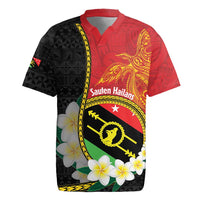 Personalised PNG Sauten Hailans Rugby Jersey Papua New Guinea Plumeria Melanesian Pattern LT14 Red - Polynesian Pride