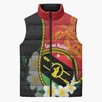 Personalised PNG Sauten Hailans Sleeveless Puffer Jacket Papua New Guinea Plumeria Melanesian Pattern LT14 Red - Polynesian Pride