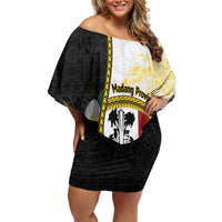 Personalised PNG Madang Provins Off Shoulder Short Dress Papua New Guinea Plumeria Melanesian Pattern LT14 Women White - Polynesian Pride
