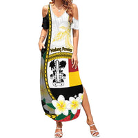 Personalised PNG Madang Provins Summer Maxi Dress Papua New Guinea Plumeria Melanesian Pattern LT14 Women White - Polynesian Pride
