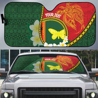 Personalised PNG Oro Provins Auto Sun Shade Papua New Guinea Plumeria Melanesian Pattern LT14 Green - Polynesian Pride