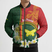 Personalised PNG Oro Provins Bomber Puffer Jacket Papua New Guinea Plumeria Melanesian Pattern LT14 - Polynesian Pride