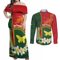 Personalised PNG Oro Provins Couples Matching Off Shoulder Maxi Dress and Long Sleeve Button Shirt Papua New Guinea Plumeria Melanesian Pattern - Polynesian Pride