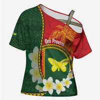 Personalised PNG Oro Provins Cross Shoulder Shirt Papua New Guinea Plumeria Melanesian Pattern LT14 Female Green - Polynesian Pride