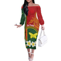 Personalised PNG Oro Provins Family Matching Off The Shoulder Long Sleeve Dress and Hawaiian Shirt Papua New Guinea Plumeria Melanesian Pattern - Polynesian Pride
