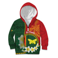 Personalised PNG Oro Provins Kid Hoodie Papua New Guinea Plumeria Melanesian Pattern LT14 Zip Hoodie Green - Polynesian Pride