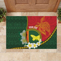 Personalised PNG Oro Provins Rubber Doormat Papua New Guinea Plumeria Melanesian Pattern LT14 Green - Polynesian Pride