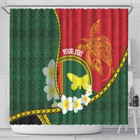 Personalised PNG Oro Provins Shower Curtain Papua New Guinea Plumeria Melanesian Pattern - Polynesian Pride