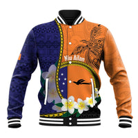Personalised PNG Niu Ailan Baseball Jacket Papua New Guinea Plumeria Melanesian Pattern LT14 Unisex Orange - Polynesian Pride