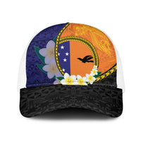 PNG Niu Ailan Baseball Net Cap Papua New Guinea Plumeria Melanesian Pattern LT14 One Size White Orange - Polynesian Pride