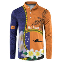 Personalised PNG Niu Ailan Button Sweatshirt Papua New Guinea Plumeria Melanesian Pattern LT14 Orange - Polynesian Pride