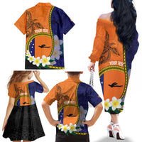 Personalised PNG Niu Ailan Family Matching Off The Shoulder Long Sleeve Dress and Hawaiian Shirt Papua New Guinea Plumeria Melanesian Pattern - Polynesian Pride