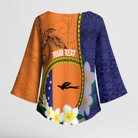 Personalised PNG Niu Ailan Kimono Sleeve Blouse Papua New Guinea Plumeria Melanesian Pattern - Polynesian Pride