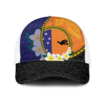 PNG Niu Ailan Mesh Trucker Cap Papua New Guinea Plumeria Melanesian Pattern LT14 One Size White Orange - Polynesian Pride
