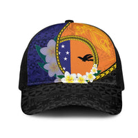 PNG Niu Ailan Mesh Trucker Cap Papua New Guinea Plumeria Melanesian Pattern LT14 One Size Black Orange - Polynesian Pride
