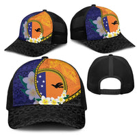 PNG Niu Ailan Mesh Trucker Cap Papua New Guinea Plumeria Melanesian Pattern LT14 - Polynesian Pride