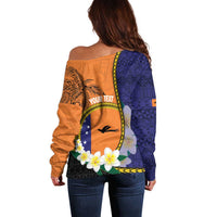 Personalised PNG Niu Ailan Off Shoulder Sweater Papua New Guinea Plumeria Melanesian Pattern - Polynesian Pride