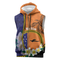 Personalised PNG Niu Ailan Sleeveless Zip Hoodie Papua New Guinea Plumeria Melanesian Pattern LT14 Orange - Polynesian Pride