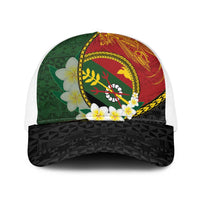 PNG Simbu Provins Baseball Net Cap Papua New Guinea Plumeria Melanesian Pattern LT14 One Size White Green - Polynesian Pride