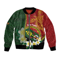 Personalised PNG Simbu Provins Bomber Jacket Papua New Guinea Plumeria Melanesian Pattern - Polynesian Pride